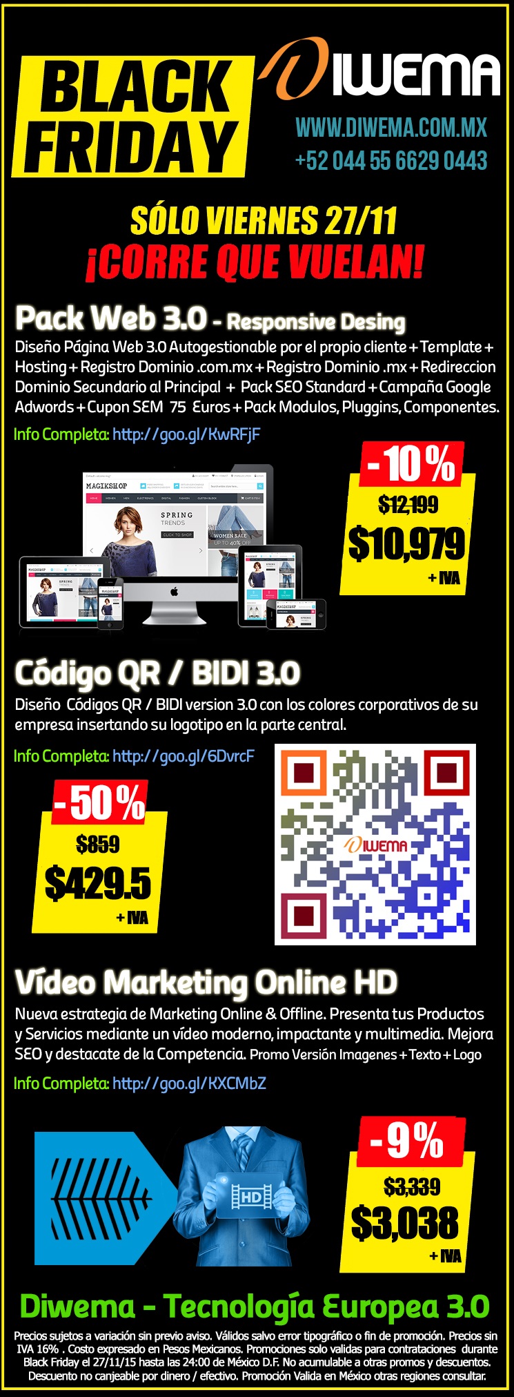 Promociones Especiales Diwema - Diseño Web, Diseño Códigos QR / BIDI, Creación Vídeo Marketing Online HD, Validas para Black Friday 27/11/2015